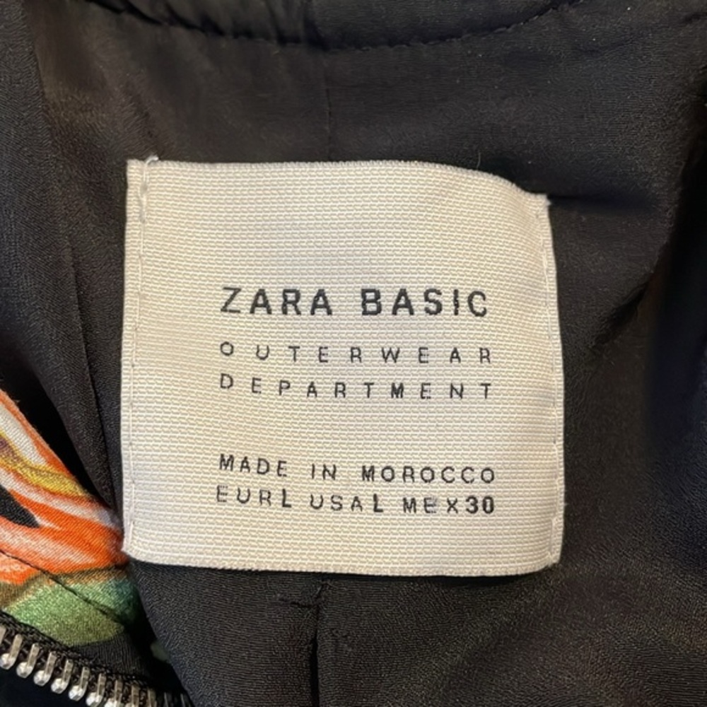 Zara‎ Basic Tropical Floral Bird of Paradise Bomber Jacket Women’s Size Large - Picture 5 of 5